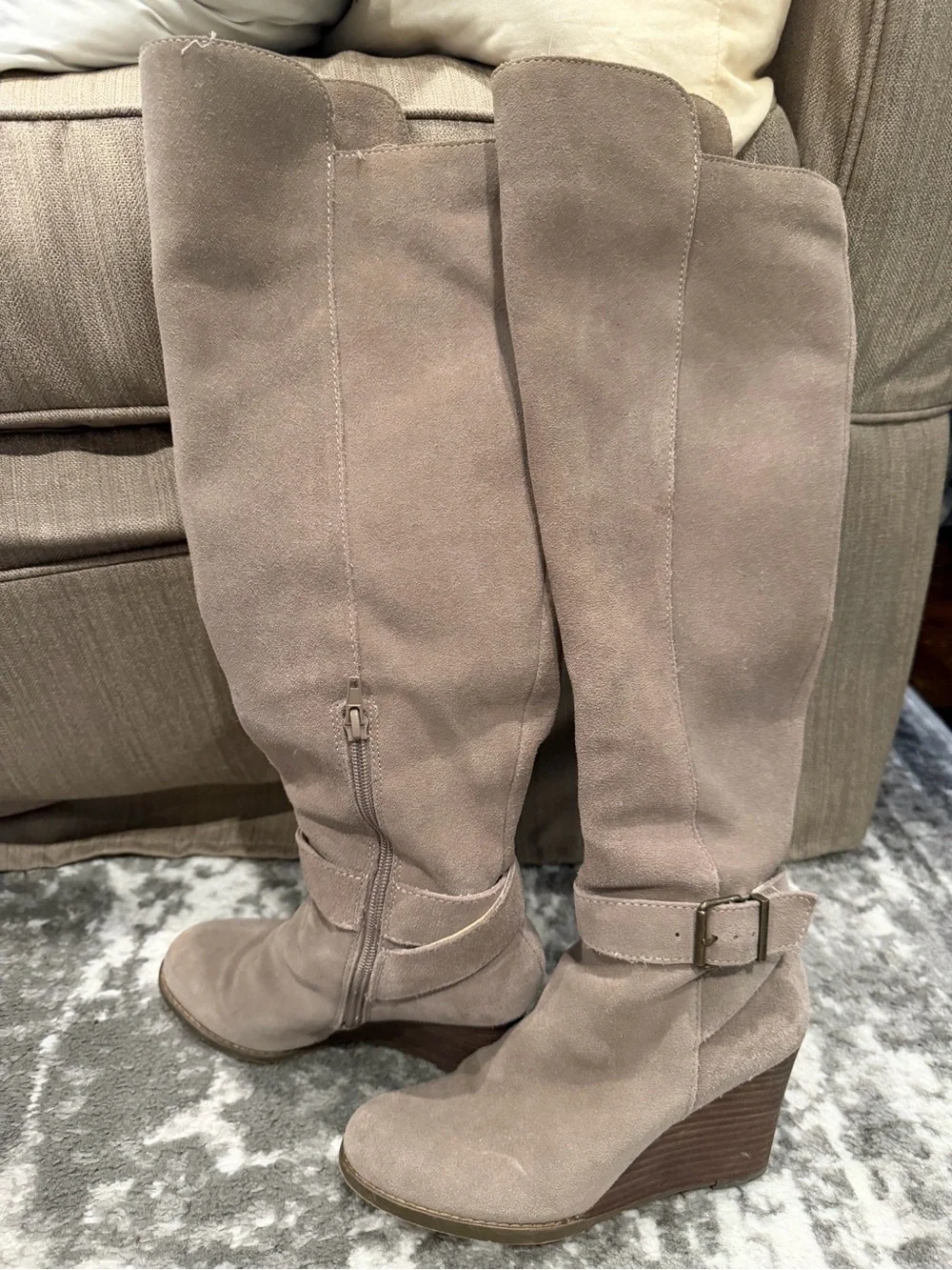 Sole Society Taupe Suede Over-the-Knee Wedge Boots